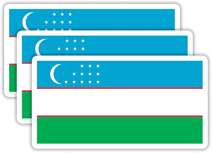 (3PCS) Uzbekistan Flag stickers, Countries Flag Stickers - Waterproof Vinyl Decals For Laptops, Tumblers, Water Bottles, Books, Scrapbooks, Size 3 x 1.5 Inch