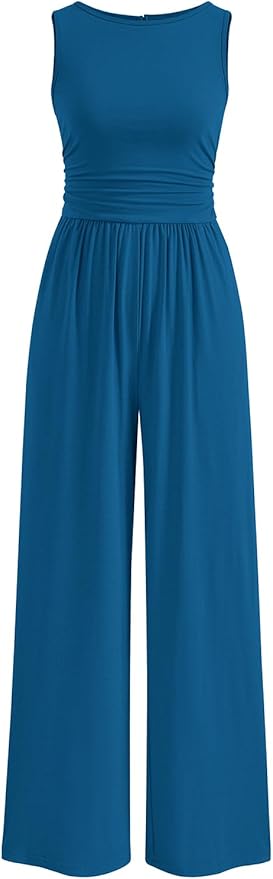 PRETTYGARDEN One Piece Jumpsuits for Women Dressy Casual Sleeveless Crewneck Wide Leg Rompers Jumpers Vacation Summer Outfits