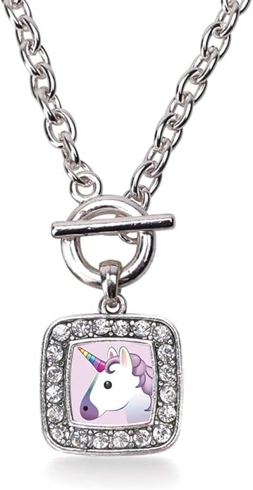 Inspired Silver - Silver Square Charm 18 Inch Necklace with Cubic Zirconia Jewelry