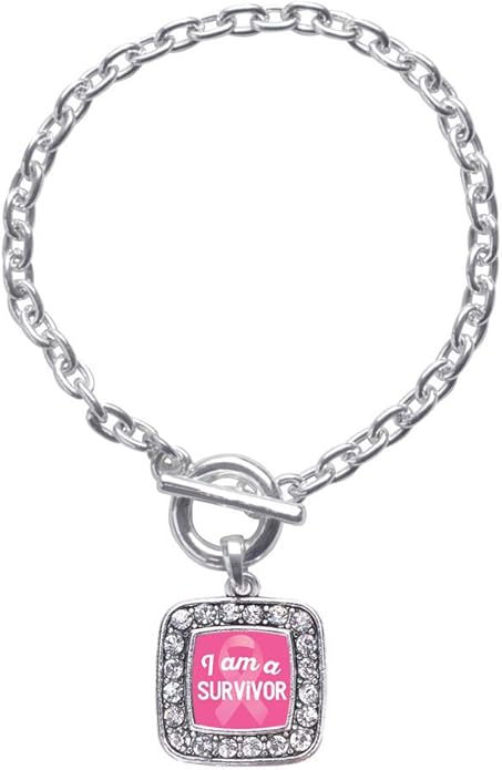 Inspired Silver - Silver Square Charm Toggle Bracelet with Cubic Zirconia Jewelry