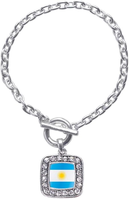 Inspired Silver - Silver Square Charm Toggle Bracelet with Cubic Zirconia Jewelry