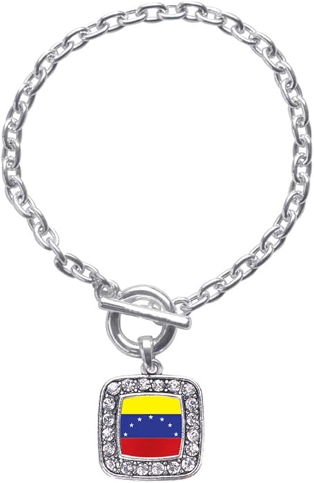 Inspired Silver - Silver Square Charm Toggle Bracelet with Cubic Zirconia Jewelry