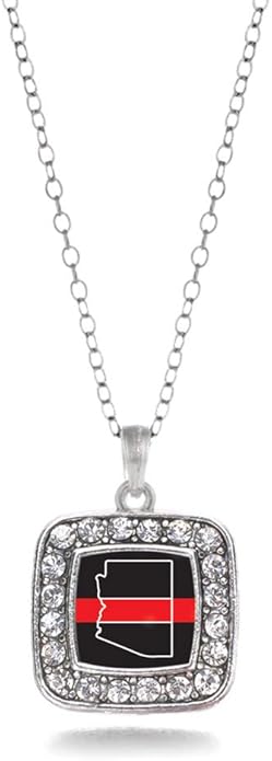 Inspired Silver - Silver Square Charm 18 Inch Necklace with Cubic Zirconia Jewelry