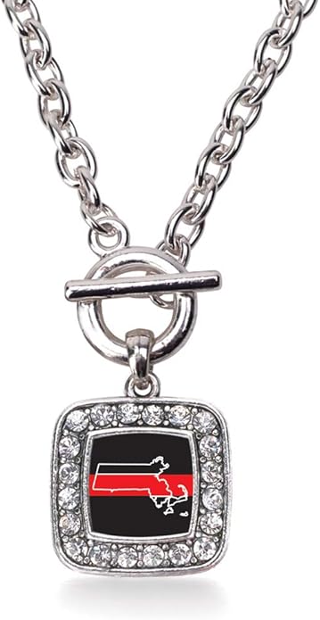 Inspired Silver - Silver Square Charm 18 Inch Necklace with Cubic Zirconia Jewelry