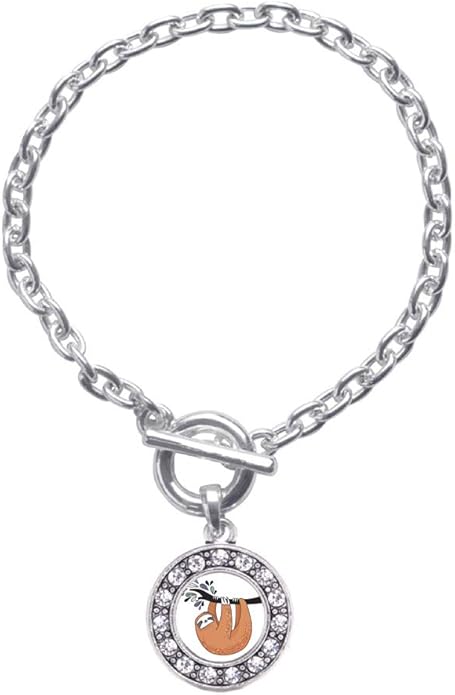 Inspired Silver - Silver Circle Charm Toggle Bracelet with Cubic Zirconia Jewelry