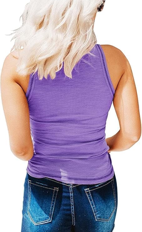 KINLONSAIR Women's Sleeveless Henley Tank Tops Ribbed V Neck Button Down T Shirts Summer Slim Fit Tee Tops