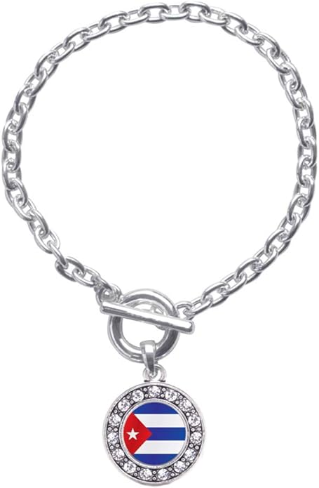 Inspired Silver - Silver Circle Charm Toggle Bracelet with Cubic Zirconia Jewelry