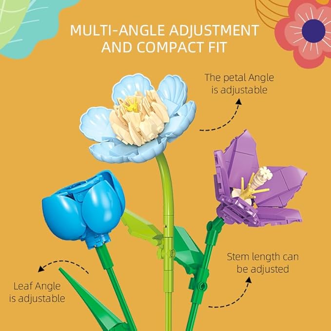 Flower Bouquet Building Block Sets, Artificial Flowers Adult Collection, Unique Home Décor, Idea Present for Adults and Kids, Valentine's Day Gifts for Girls, Standard Particles 865 PCS (JJ9092)