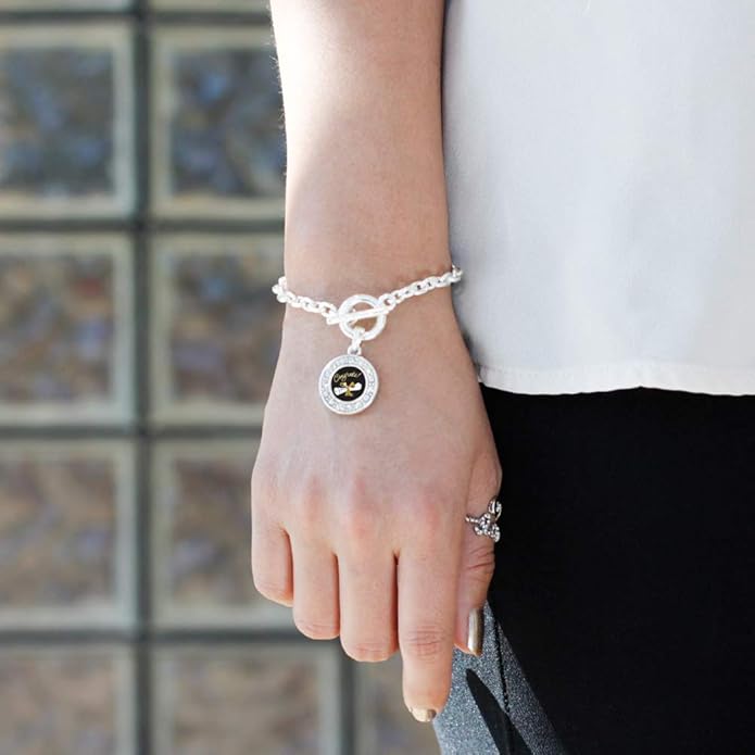 Inspired Silver - Silver Circle Charm Toggle Bracelet with Cubic Zirconia Jewelry