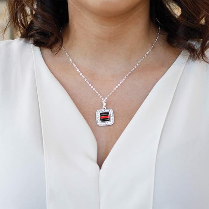 Inspired Silver - Silver Square Charm 18 Inch Necklace with Cubic Zirconia Jewelry