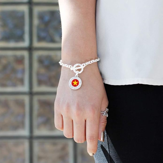 Inspired Silver - Silver Circle Charm Toggle Bracelet with Cubic Zirconia Jewelry