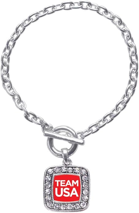 Inspired Silver - Silver Square Charm Toggle Bracelet with Cubic Zirconia Jewelry