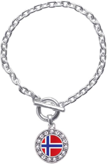 Inspired Silver - Silver Circle Charm Toggle Bracelet with Cubic Zirconia Jewelry