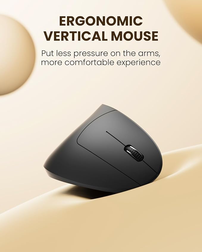 Ergonomic Wireless Rechargeable Mouse, Bluetooth+USB A+Type C(3 in 1) Connection, 5 Levels Up to 4800 DPI, 6 Silent Buttons, 2.4GHz Carpal Tunnel Vertical Mice, for Laptop, Desktop,MacBook-black
