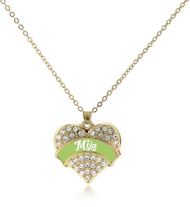 Inspired Silver - Gold Pave Heart Charm 18 Inch Necklace with Cubic Zirconia Jewelry