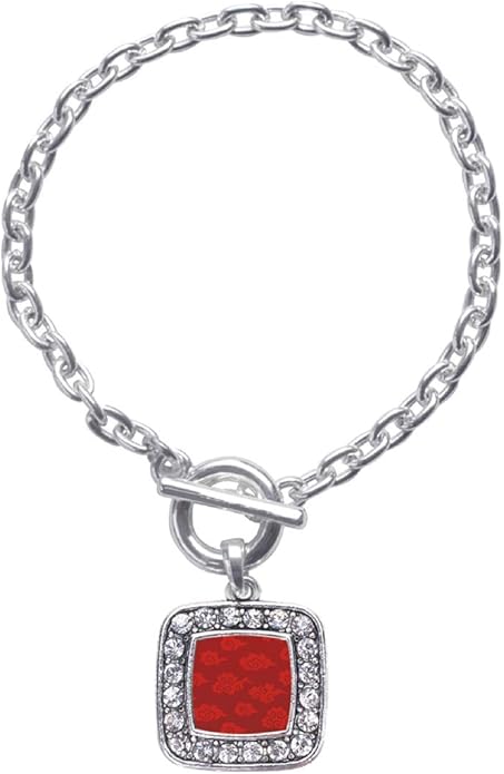 Inspired Silver - Silver Square Charm Toggle Bracelet with Cubic Zirconia Jewelry