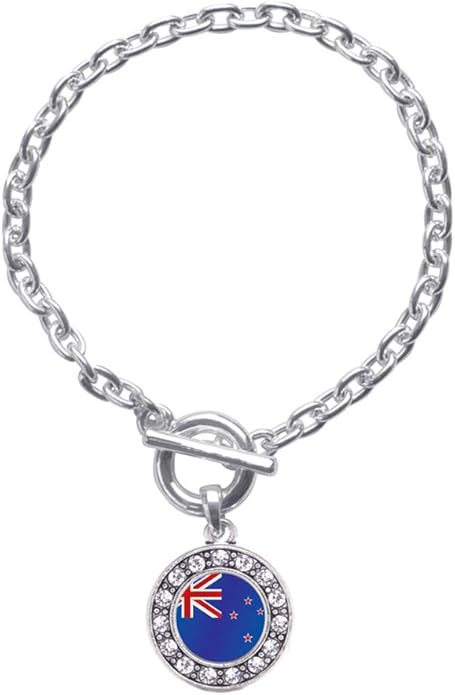 Inspired Silver - Silver Circle Charm Toggle Bracelet with Cubic Zirconia Jewelry