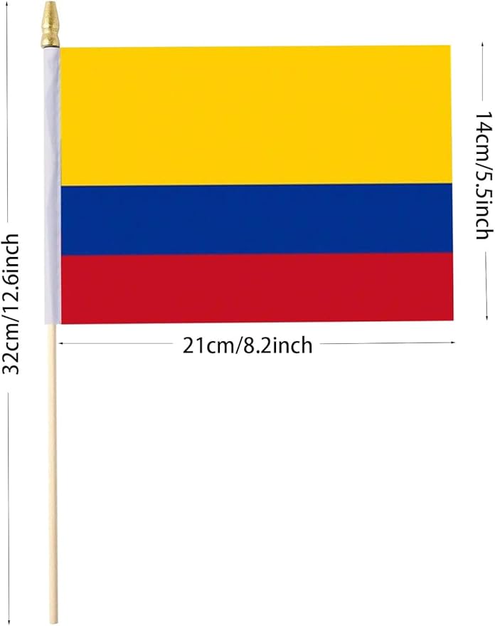GSYLPFT 12 Pack Colombia Flags on Sticks Colombian Small Mini Hand Held Flags for Office Classroom Holiday Party Decorations