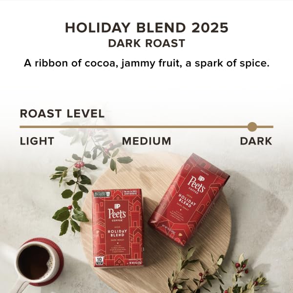 Peet's Coffee, Dark Roast Single Serve Coffee Pods - Holiday Blend 22 Count (1 Box of 22 Pods) (Pack of 2)