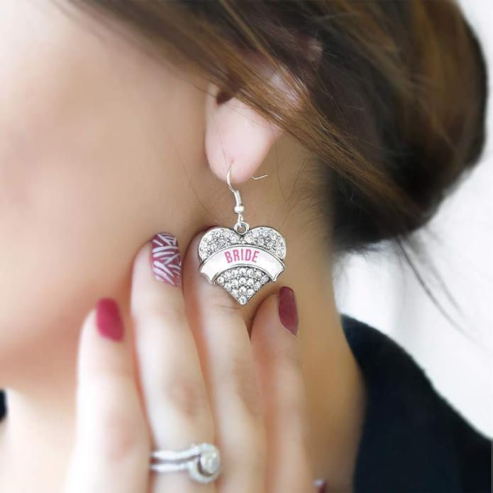 Inspired Silver - Silver Pave Heart Charm French Hook Drop Earrings with Cubic Zirconia Jewelry