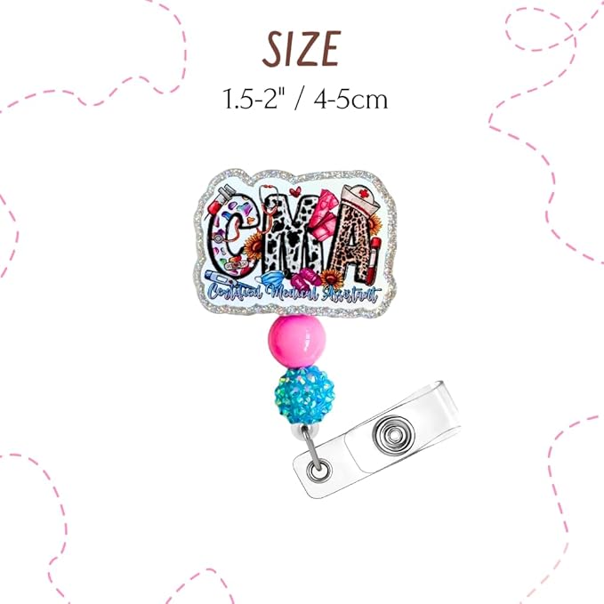 CMA Badge Reel Cute Stethoscope Syringe Hospital ID Name Holder Retractable Alligator Clip RMA Phlebotomy Tech Nurse Gear Accessories Gift for CCMA EKG Technician Healthcare Workers Clinic Staff