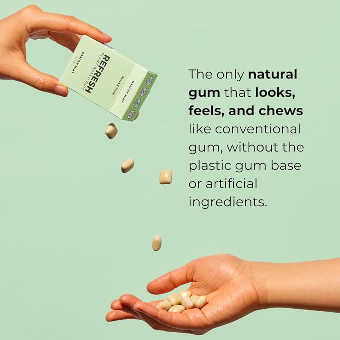 Refresh Gum, Sugar Free, Natural, Xylitol, Long Lasting Chewing Gum, Natural Flavors, Organic Ingredients, Plastic Free, Non GMO, Gluten Free, Vegan (12 Count (Pack of 6), Mint Variety)