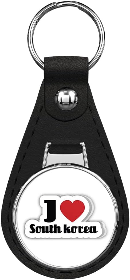 Glover Trading I Love South Korea Slogan Black Leather Key Chain Keychain Silver Ring