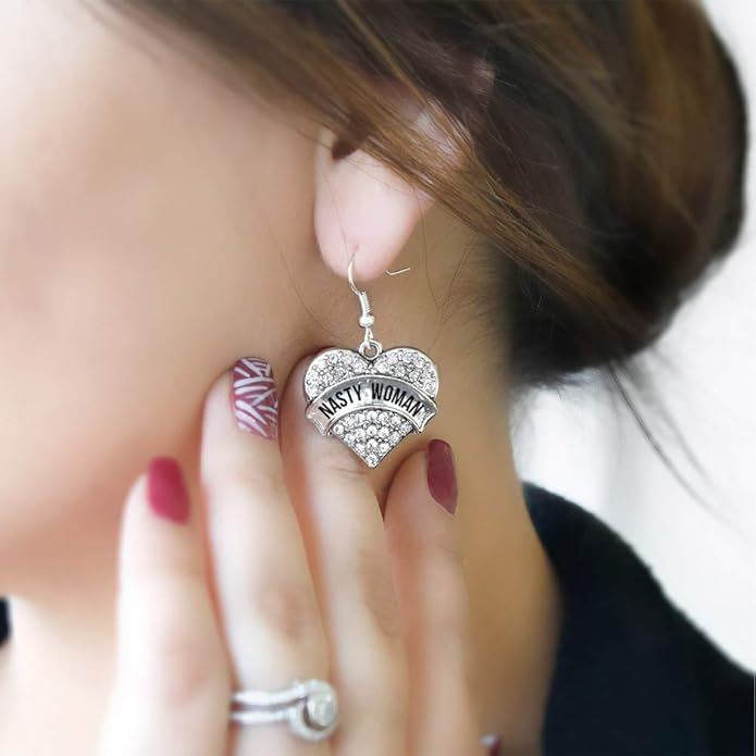 Inspired Silver - Silver Pave Heart Charm French Hook Drop Earrings with Cubic Zirconia Jewelry