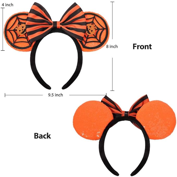 UNSPAZ Halloween Ears Headband, Glitter Pumpkin Headband for Adult Women Kids, Halloween Accessories