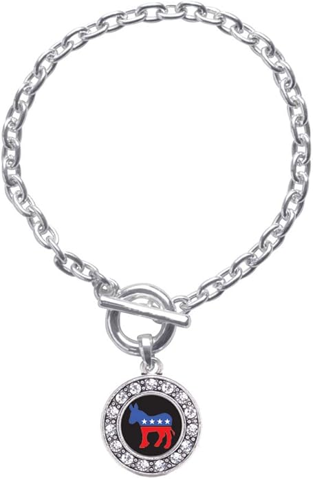 Inspired Silver - Silver Circle Charm Toggle Bracelet with Cubic Zirconia Jewelry