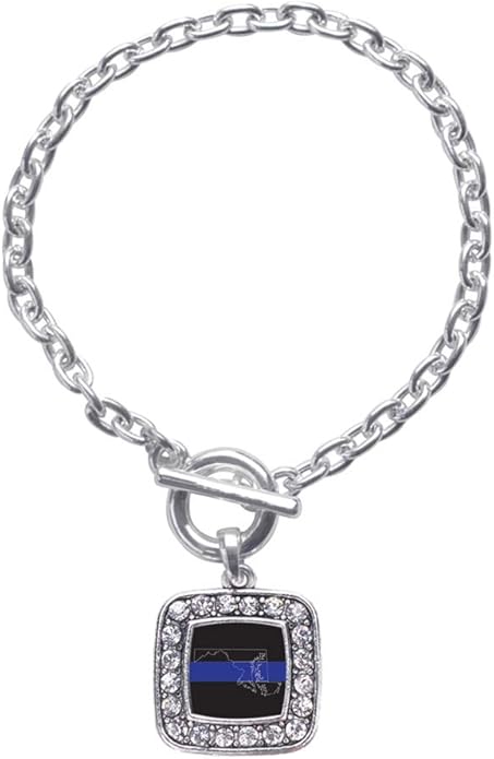 Inspired Silver - Silver Square Charm Toggle Bracelet with Cubic Zirconia Jewelry