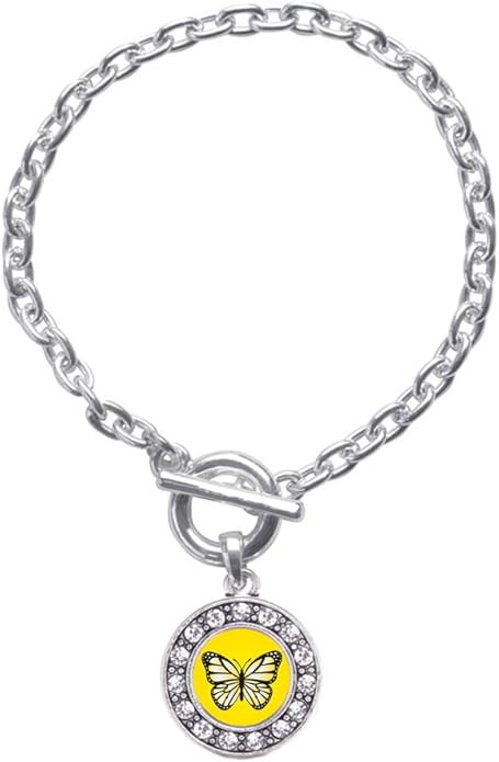 Inspired Silver - Silver Circle Charm Toggle Bracelet with Cubic Zirconia Jewelry
