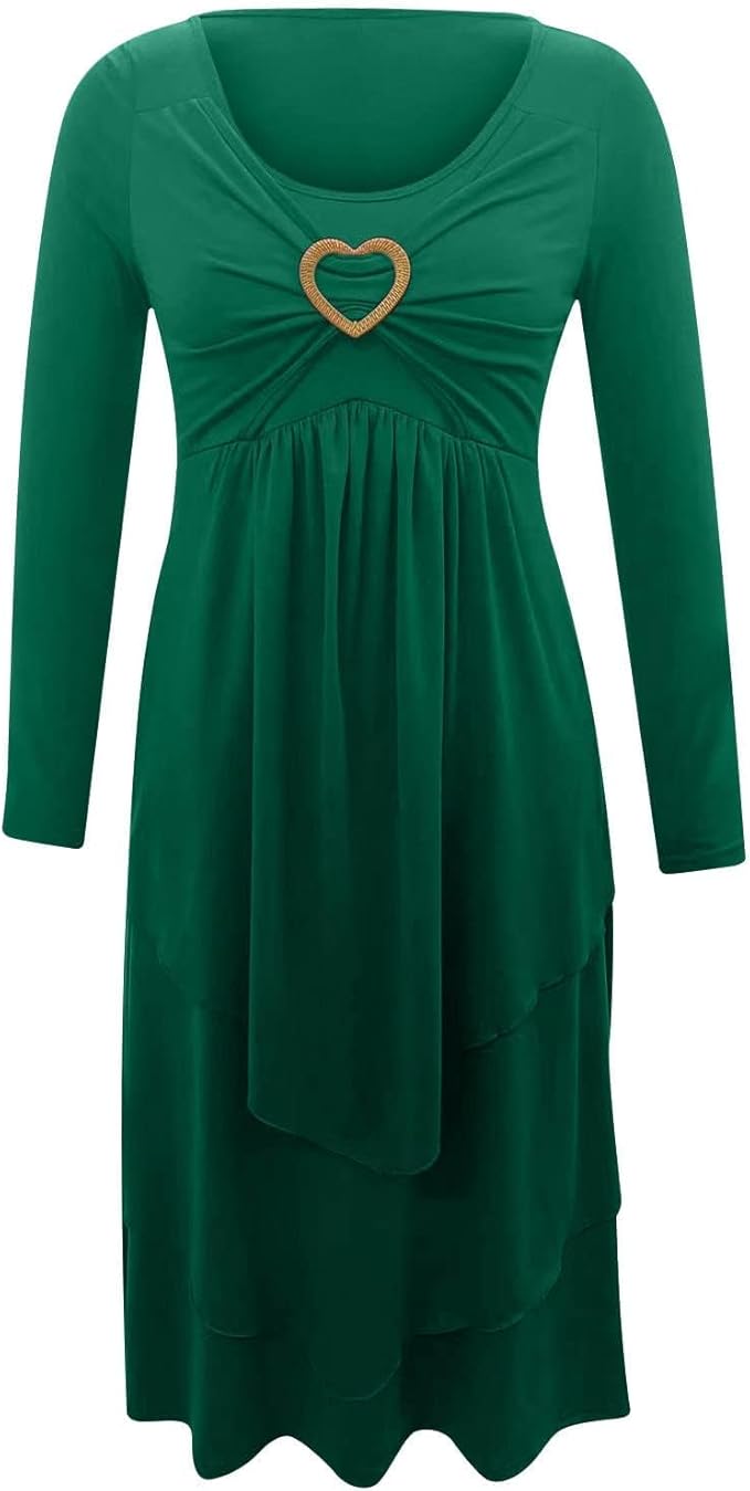 Winter Dresses for Women Wedding Guests Casual Cute Heart Long Sleeve Tiered Maxi Dress with Pockets Plus Size