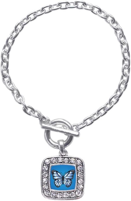 Inspired Silver - Silver Square Charm Toggle Bracelet with Cubic Zirconia Jewelry
