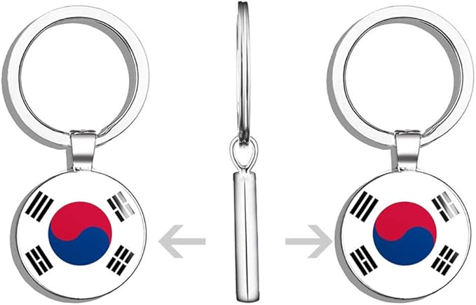 Glover Trading South Korea Flag Round Steel Metal Key Chain Keychain Ring Double Sided Deisgn