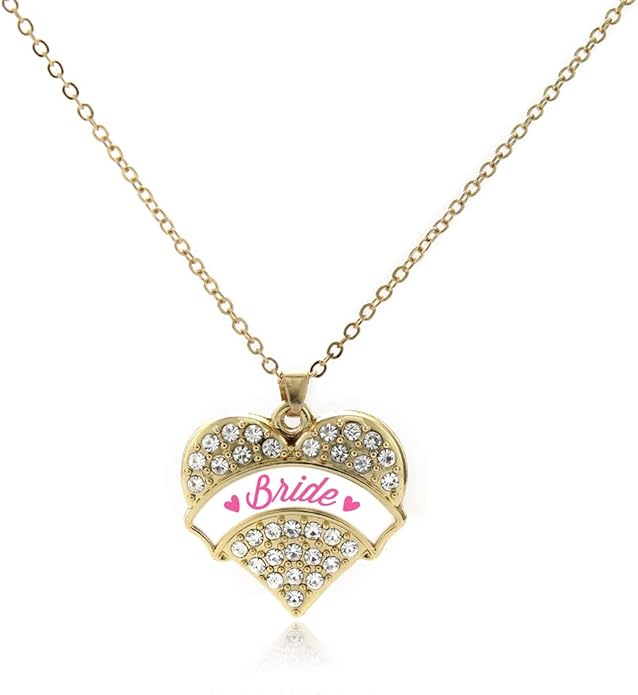 Inspired Silver - Gold Pave Heart Charm 18 Inch Necklace with Cubic Zirconia Jewelry