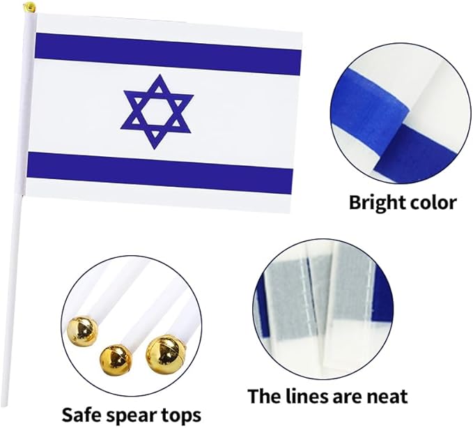 20 Pack Small Israel Flags on Stick Mini Handheld Israeli Flag for Parades, Independence Day and Patriotic Events 5x8 Inch Durable Weather-Resistant Flags with 12 Inch Sticks(Israel)