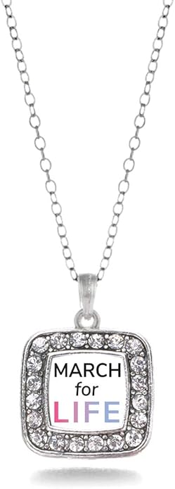 Inspired Silver - Silver Square Charm 18 Inch Necklace with Cubic Zirconia Jewelry