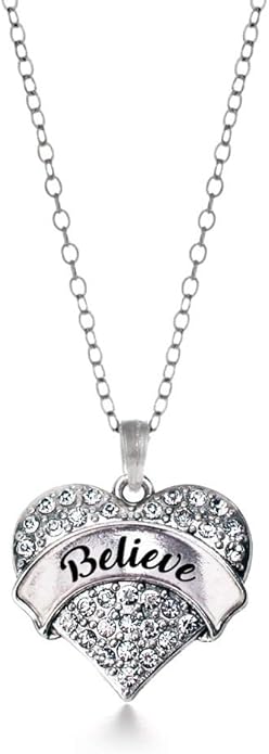 Inspired Silver - Silver Pave Heart Charm 18 Inch Necklace with Cubic Zirconia Jewelry