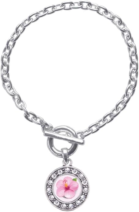 Inspired Silver - Silver Circle Charm Toggle Bracelet with Cubic Zirconia Jewelry