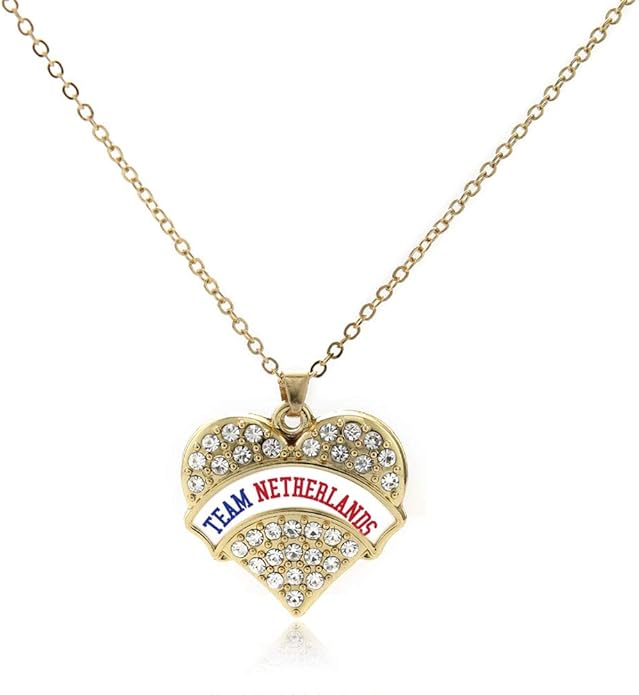 Inspired Silver - Gold Pave Heart Charm 18 Inch Necklace with Cubic Zirconia Jewelry