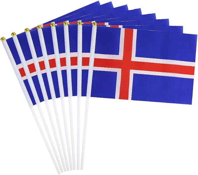 20 Pack Small Iceland Flags on Stick Mini Handheld Icelanders Flag for Parades, Independence Day and Patriotic Events 5x8 Inch Durable Weather-Resistant Flags with 12 Inch Sticks(Iceland)