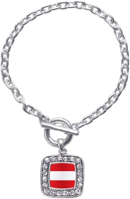 Inspired Silver - Silver Square Charm Toggle Bracelet with Cubic Zirconia Jewelry
