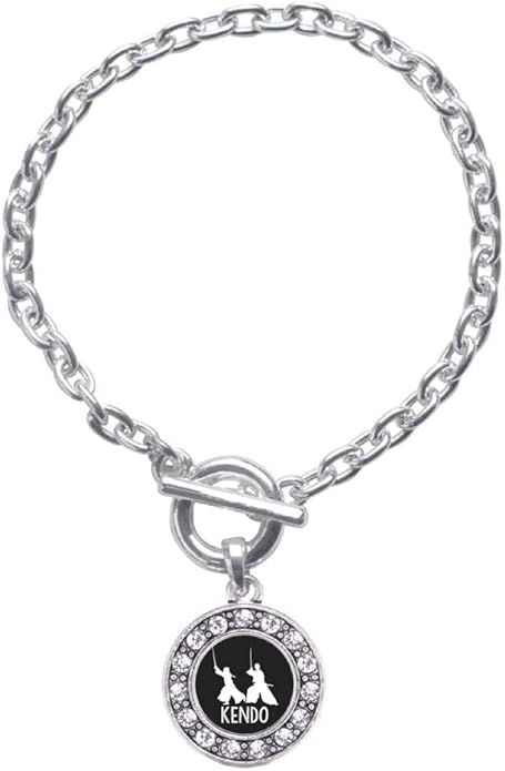 Inspired Silver - Silver Circle Charm Toggle Bracelet with Cubic Zirconia Jewelry