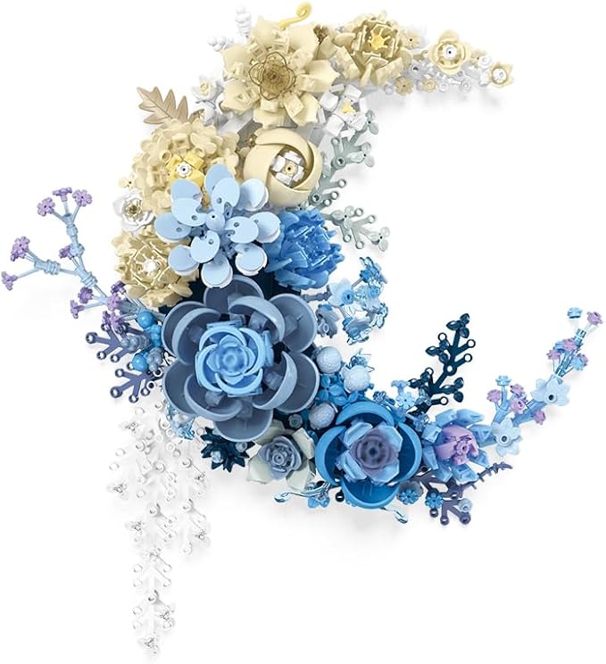 LUOGFYNI Wall Mountable Building Block Flower Set, Simulated Artificial Flowers Moon Models, Unique Home Décor, Adult Collection, Valentine's Day Gifts for Girls, Standard Particles 934 PCS (JJ9094)