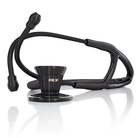 MDF Instruments, ProCardial Cardiology Stethoscope, Stainless Steel, Adult, Dual Head, Black Tube, Black Chestpiece-Headset, MDF797BO