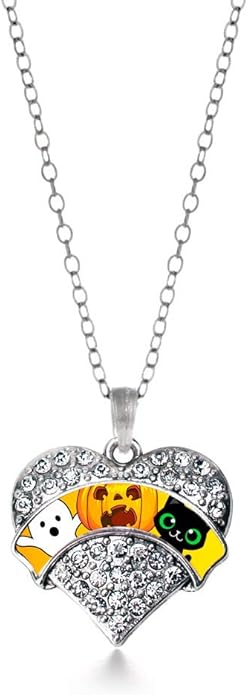 Inspired Silver - Silver Pave Heart Charm 18 Inch Necklace with Cubic Zirconia Jewelry