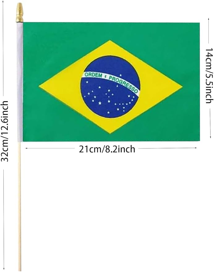 GSYLPFT 12 Pack Brazil Flags on Sticks Brazilian Small Mini Hand Held Flags for Office Classroom Holiday Party Decorations