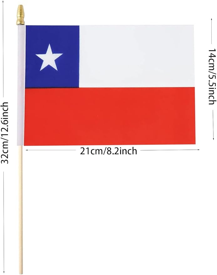 GSYLPFT 12 Pack Chile Flags on Sticks Chilean Small Mini Hand Held Flags for Office Classroom Holiday Party Decorations