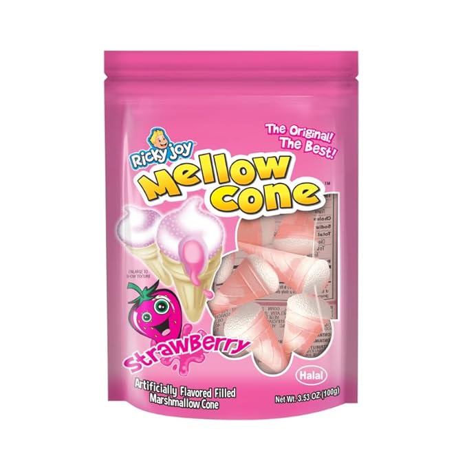 Ricky Joy® Mellow Cone Jelly Filled Marshmallow Cones, 3.53 oz Bag (Strawberry) (Pack of 3)